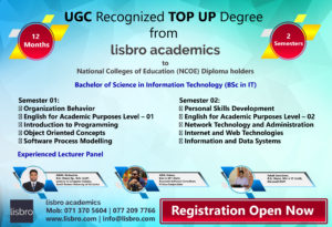 UGC Recognized TOP UP Degree to National Colleges of Education (NCOE) IT Teachers